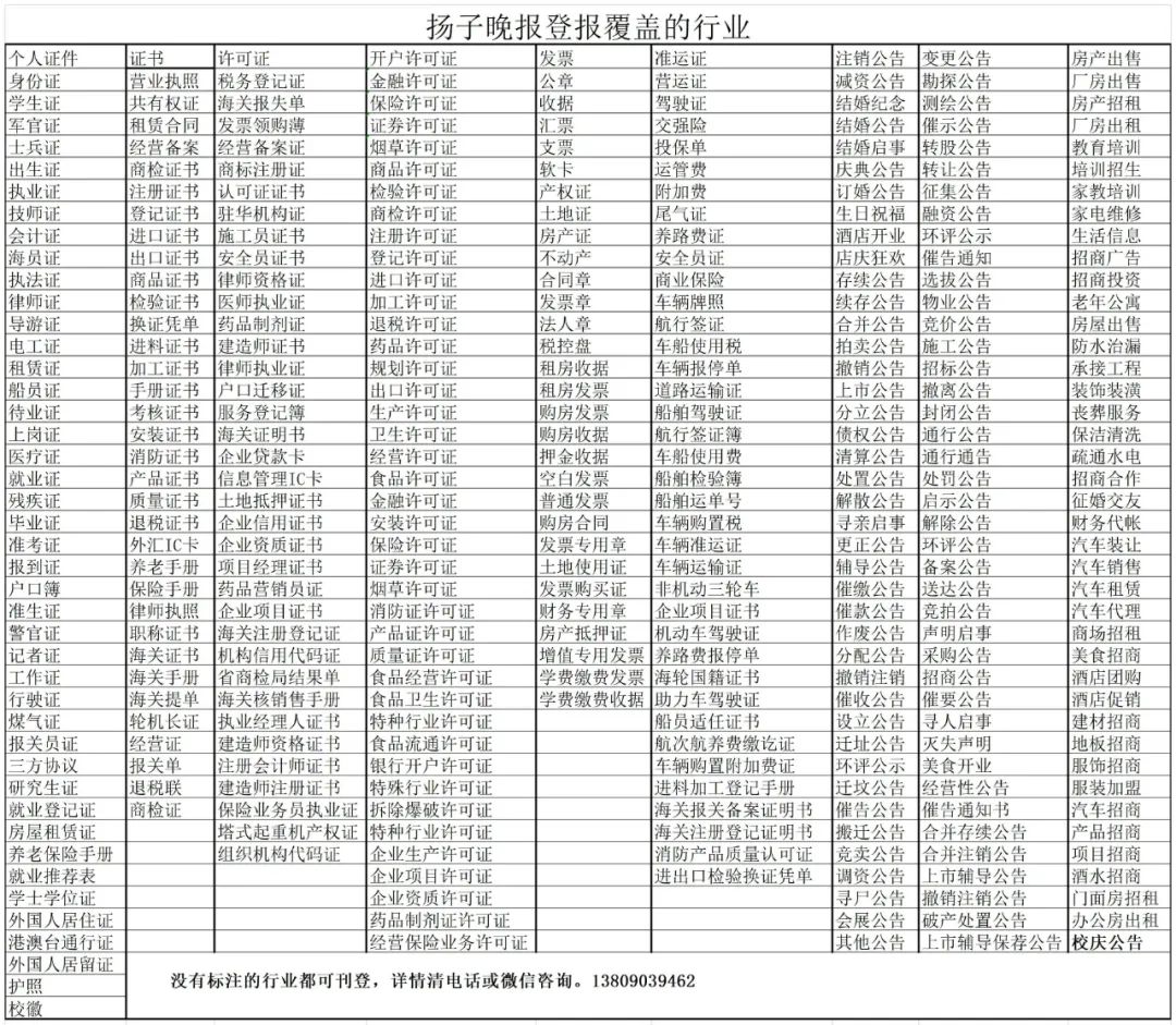 扬子登报